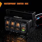 Nilight 3 Gang Rocker Switch Box 12V SPST ON Off Toggle Switches PD Type C and QC 3.0 USB Sockcet Voltmeter Orange LED Light Waterproof Aluminum Mount Bracket Panel DIY Stickers for Boat Car RV Truck