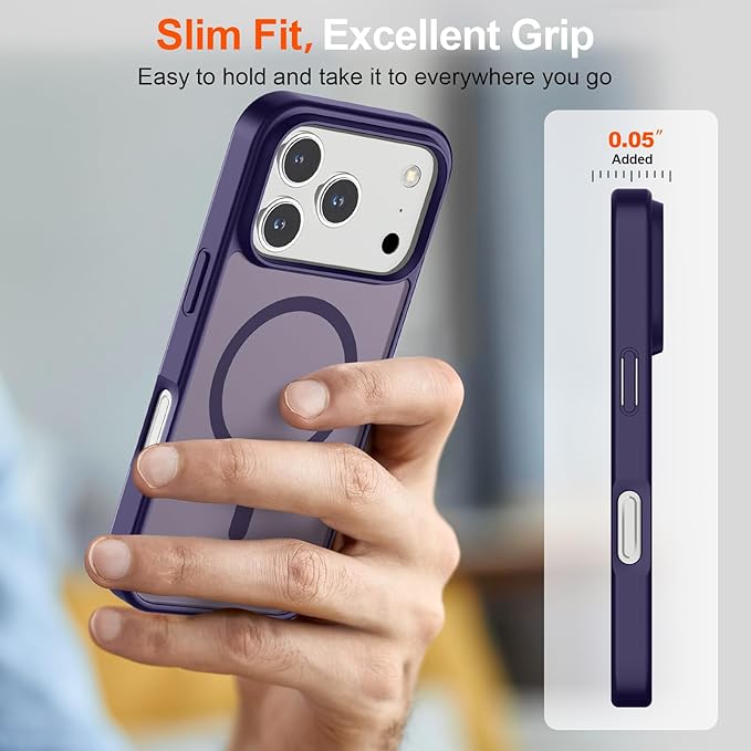 SUPFINE Magnetic for iPhone 17 Pro Case (Compatible with MagSafe)(Military Grade Drop Protection) Translucent Matte Shockproof with Anti-Fingerprint Phone Cover,Dark Purple
