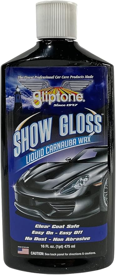 Gliptone Show Gloss Liquid Carnauba Wax, 16 oz. Deep Shine, Easy Application, Removes Tar, Sap and Road Film, Long-Lasting Protection for All Paint Finishes