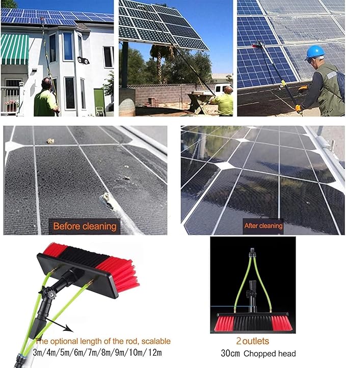 12m Teles Window Cleaning Pole with Water Fed Brush Extendable Cleaner for Conserva Roofs & Photovoltaic Panel Cleaning Ideal for Truc & Hard to Reach