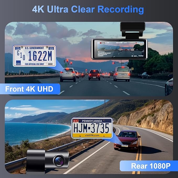Dash Cam Front Rear,4K HD Dual Dash Camera for Cars,Included 64GB Card,Built-in Wi-Fi GPS 5G,170°Wide Angle,3.2" IPS Screen,Night Vision,Loop Recording,HDR,App Control,24H Parking Mode