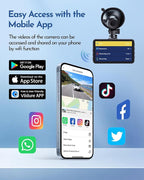 PGYIOO！Dash Cam, 4K Dash Cam Front and 2.5K Rear, Dash Camera for Cars with APP, 3" IPS Display Car Camera, 175°+160°Wide Angle, Night Vision, 24H Parking Mode, Loop Recording, 32GB Card