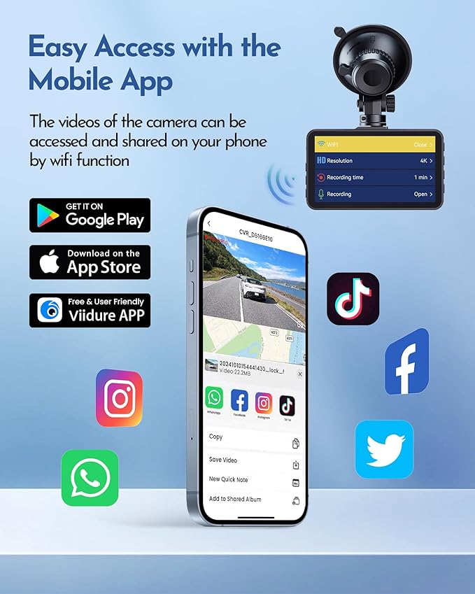 PGYIOO！Dash Cam, 4K Dash Cam Front and 2.5K Rear, Dash Camera for Cars with APP, 3" IPS Display Car Camera, 175°+160°Wide Angle, Night Vision, 24H Parking Mode, Loop Recording, 32GB Card