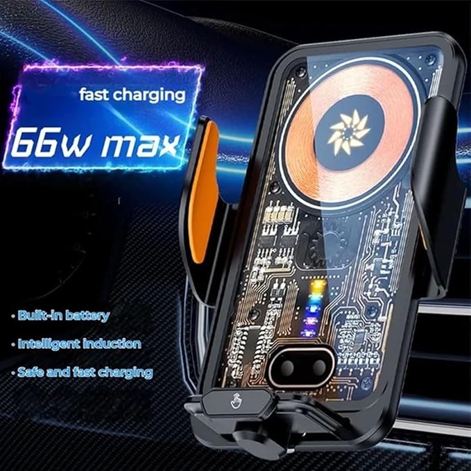 Chirsfairy 66W Fast Car Wireless Charger, 2024 New 66w Car Navigation Support Frame, Super Fast Charge Car Phone Holder, Automatic Clamping Induction Car Mobile Holder, Charging Phone Holder(Gold)