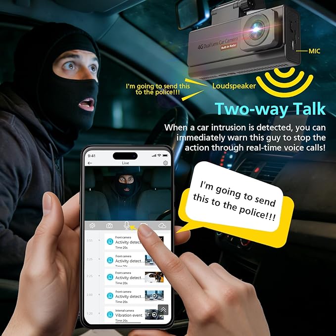 4G LTE Cellular Dash Camera for Cars, 4K Full HD Dual Dash Cam Front and Rear 170° Wide Angle, Anti Theft GPS Tracker, Night Vision, Real-time Alerts with 64GB Card, 24/7 Parking Mode