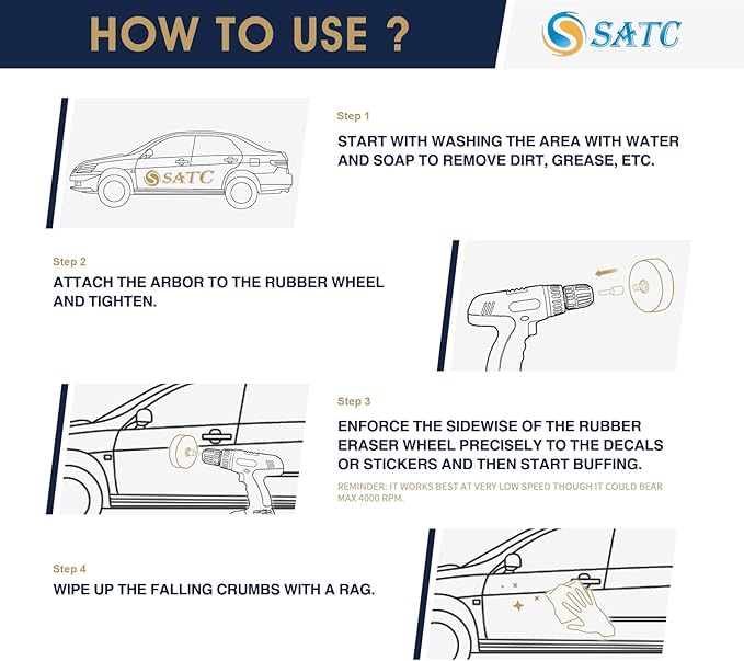 S SATC Eraser Wheel 4 Inch Decal Remover Eraser Wheel 1 Pack with Adapter Rubber Eraser Wheel for Drill Removing Decals Adhesives Pinstriping Stickers