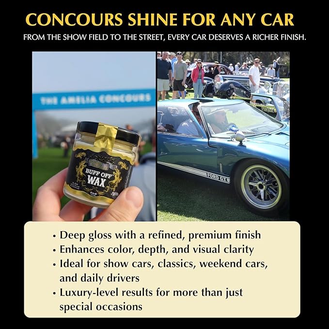 Odysseus Cornwall's BUFF OFF Ultra-Premium Concours Hard Wax – Hydrophobic Water Beading, High-Gloss Shine & Long-Lasting Paint Protection – Ceramic Coating Alternative – 4 oz Covers 20+ Cars