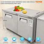 VEVOR Commercial Refrigerator, 48" Worktop Undercounter Refrigerator, 12.85 Cu. Ft Thick Stainless Steel Refrigerated Food Prep Station, 2 Door Worktop Fridge with lock for Restaurant, Bar, Diner