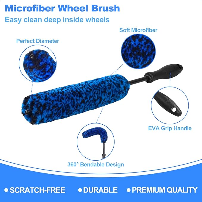 NIKCOSMK 10Pcs Wheel Brush Kit for Cleaning Wheel and Tire, Wheel and Rim Brush, Car Detailing Brushes, Tire Brush, Bendable & Durable Car Wheel Rim Cleaner Brush Set,Car Cleaning Brush Supplies Kit