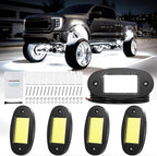 Hovano 4 Pods COB White Rock Lights, 120 COB Chips 6500K Pure White Super Bright Neon Underglow, IP68 Waterproof Shockproof Off-Road Light Kit for Pickup Trucks, SUV, UTV, ATV, RZR, Cars Boats