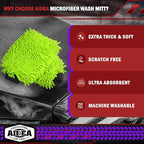 AIDEA Car Wash Mitt Microfiber, 2PK-Scratch-Free& Lint-Free, Premium Chenille Microfiber Wash Mitt-Green Extra Large Size (8''X12'')