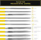 Needle File Set, 10 Pieces Hand Metal Files, Hardened Alloy Strength Steel Set Includes Flat, Round, Half-Round, Triangular, Square, Oval, Crossing, and Barrette File