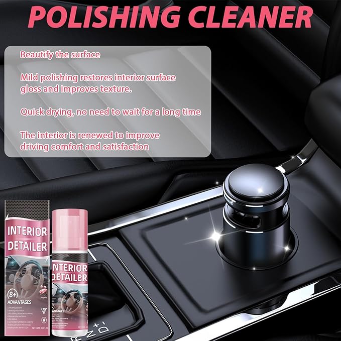 2PCS Polishing Cleaner Car Interior, 2026 Upgrade Car Interior Cleaner Spray, All Purpose Car Interior Detailer Cleaner for Dashboards, Seats, Leather, Plastic