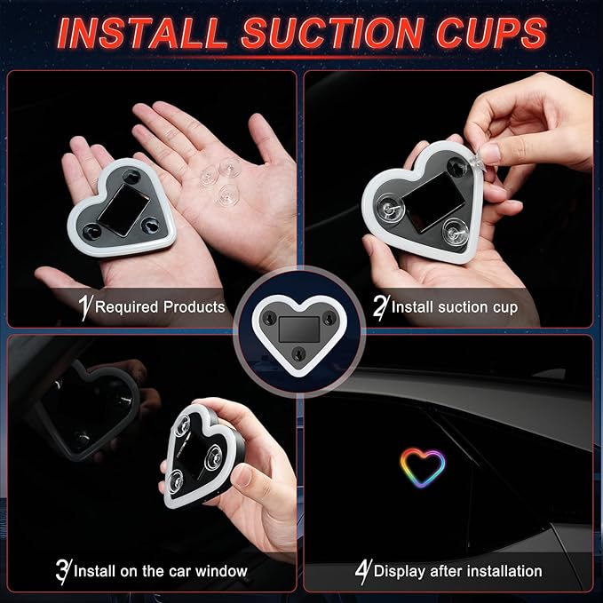 iFunyLED Car LED Interior Lights, Heart-Shaped Ambient Light for Windows, 8 Lighting Modes, Charging Through Type-c and Solar Energy, Car Decorations for Women Men, Pack of 1, (Multicolor)