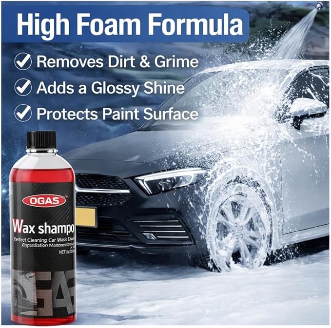 Car Wash Soap High Foam, pH Balanced Car Shampoo with Wax, Concentrated Auto Cleaning Liquid for Scratch-Free Wash, Shine & Paint Protection, for Foam Cannon & Bucket Wash (500ml)