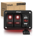 Nilight 2 Gang Rocker Switch Panel Red Backlit with 4.8 Amp Dual USB Charger Voltmeter Waterproof 12V 24V DC Night Glow Stickers for Car Trucks Boats RVs