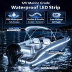 12V Marine Boat LED Light Strip Super Bright, 2 Pack 4FT IP68 Fully Waterproof RV Front Cap Lights, Golf Cart Underglow Roof Lights Strip for Truck ATV UTV SUV Car Pickup Trailer, Cuttable, White