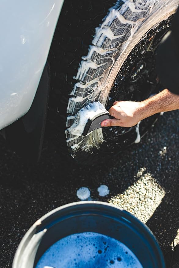 Detail Factory - ProGrip XL Tire Brush - Ergonomic ProGrip Handle - Stiff Synthetic Bristles to Cut Through Grime - Octane Underglow