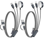 2Pack Multi Charging Cable Cord for Travel Essentials,Apple Watch Charger,iPhone Charger,[3-in-2] Type C/L Cable Portable Designed for iWatch,iPhone 17-8,Galaxy S25-21,AirPods,iPad-4FT Black