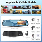 Mirror Dash Cam 4.5 Inch Rear View Mirror Camera 1080P Front and 480P Rear View Dual Cameras with 32G Card, Motion Detection, Night Vision, Parking Assistance, Loop Recording，Exposure Adjustment