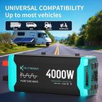 4000W Pure Sine Wave Inverter Peak 8000w 12V DC to 120V AC for RV, Truck, Off-Grid, Home, Solar Car Power Inverter with Dual AC Hardwire Port, 20A Socket, 5V 2.1A USB