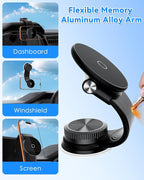 CloudValley for MagSafe Car Mount Detachable, 360° Adjustable Memory Alloy Arm Bendable Car Mount, Phone Holders for Car Dash Compatible with iPhone 17/16/15/14/13/12 & All Smartphones