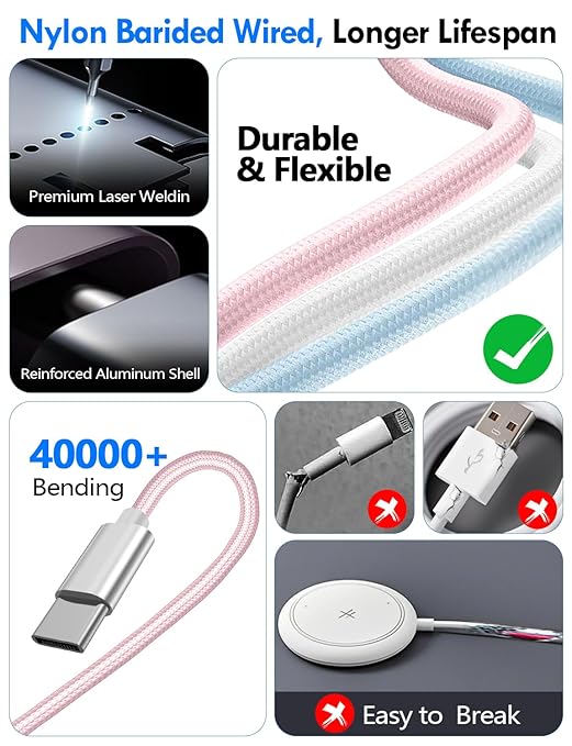 Travel Essentials for Apple Watch Charger,iPhone Charger,3 in 2 Type C/L/Magnetic Fast Charging Cable,Multi Charging Cable Portable Designed for iWatch Series,iPhone 17-11,Galaxy S26-S21,Car-6FT