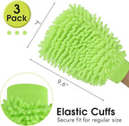 3 Pack Chenille Microfiber Car Wash Mitt, 7" x 9.6" Car Washing Mitts, Home Dusting Gloves, Scratch Free Lint-Free, Highly Absorbent, Double Sided, for Cleaning Detailing Polish (Green)