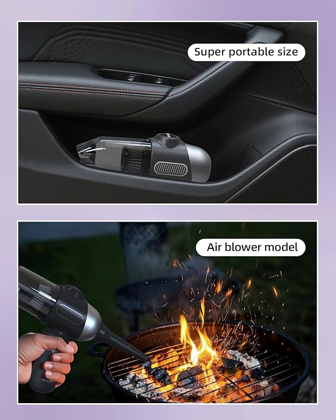 EBOSSOM Upgraded Mini Car Vacuum with 12000Pa, Portable 4-in-1 Blowing and Suction Function, Mini Vacuum Cleaner Air Duster Suitable for Quick Cleaning of Small Areas, Car, Office, Home, PC