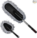 2 PCS Microfiber Car Duster, Scratch Free Auto Exterior Interior Large Dusting Cleaning Brush, Multipurpose Vehicle Dust Cleaner with Extendable Handle, Car Accessories (Gray)