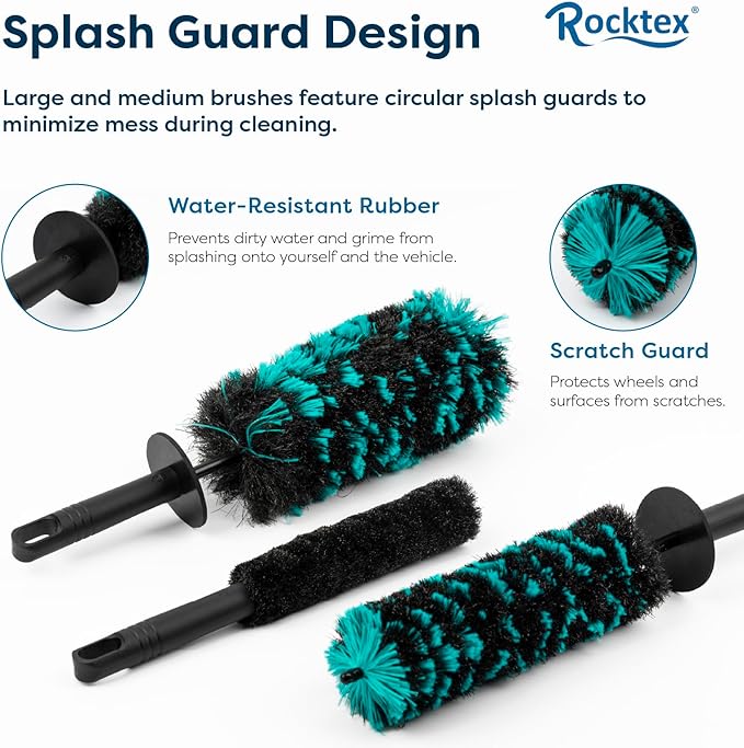 Wheel Brush Set – 3 Sizes Multi-Fiber Blend, Non-Scratch Design for Car & Motorcycle Rims, Spokes, Barrels, Brake Dust, Tight Gaps, Eco-Friendly Clean