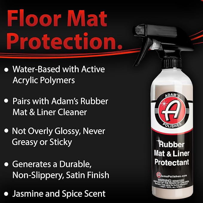 Adam's Polishes Rubber Mat & Liner Protectant (16 fl. oz) - Rubber Floor Mat Protective Spray Car Detailing | Non-Sticky, Non-Greasy, Non-Slip Formula | Restores Mats, Truck Bed Liners, Trunk & More