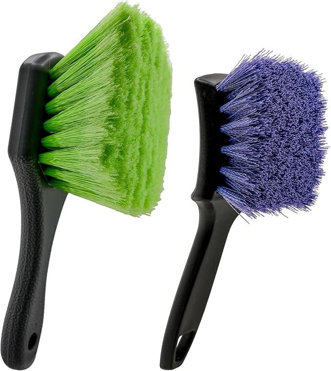 Wheel & Tire Brush Set for Car Rim Easy Dirt Removal Bristles with Comfortable Handle for Car Body Exterior Surface Carpet Truck SUV RV Motorcycle (Wheel Rim & Tire Brush Set)