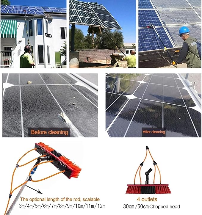 33ft Teles Window Cleaning Pole 10m Extendable Hose Fed Squeee Brush Tool Kit for Efficient Solar Panel & Window Cleaning Perfect for Home & Professal Use