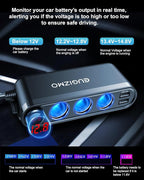 EUGIZMO USB Cigarette Lighter Adapter, 200W Car Cigarette Lighter Plug Splitter Adapter USB Charger Extension Cord 3 Socket Way 12V/24V Car Charger Adapte r Splitter Port for Plug Outlet