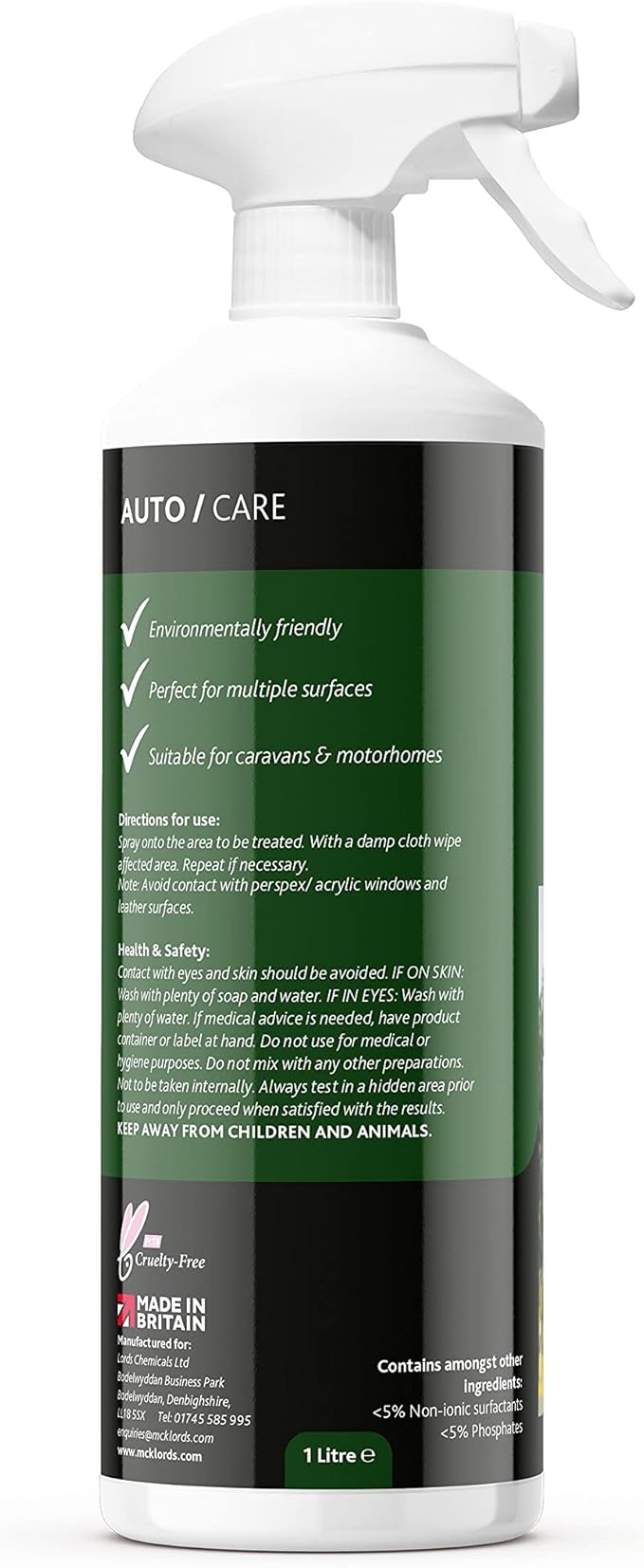 – Black Streak Remover Spray – Fast-Acting Cleaner for Caravans & Motorhomes, Targets Black Marks, Tree Sap, Algae & Grime – Safe on Paint, Plastic & GRP, 1L