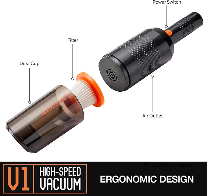 Suds Lab V1 High-Power Cordless Car Vacuum Cleaner (42Kpa) Rechargeable & Long Battery Life (3000mAh) - Portable Handheld Vacuums for Car Detailing, Pet Hair, Travel, Interior Cleaning