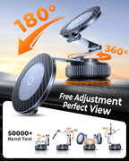 2026 Upgraded 360°Rotation Nano Gel Suction Phone Holder, Foldable Metal Vacuum Magnetic Phone Holder [119+LBS Max Suction] Tesla model Y/3 MagSafe car Phone Mount for iPhone 17 16 Pro Max S26 Ultra