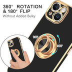 VENINGO iPhone 14 Case,Phone Case for iPhone 14,Slim Fit Soft 360° Ring Holder Kickstand Magnetic Car Mount Supported Easy Clean Shockproof Protective Cover for iPhone 14 6.1" 2022, Black/Golden