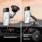 A2C Qi2 15W Wireless Charger for MagSafe Car Mount Charger Magnetic Suction Cup Phone Holder Windshield/Dashboard for iPhone 17/16/15/14/13/12, Aluminum Alloy Arm, for Jeep Wrangler, F150