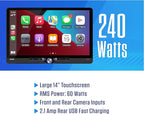 JENSEN J5CA14 14-inch Certified Apple CarPlay Android Auto Wired or Wireless | Maestro & Metra Axxess Ready | Single & Double DIN Car Stereo | SiriusXM Ready | Bluetooth | Front & Rear Camera Inputs