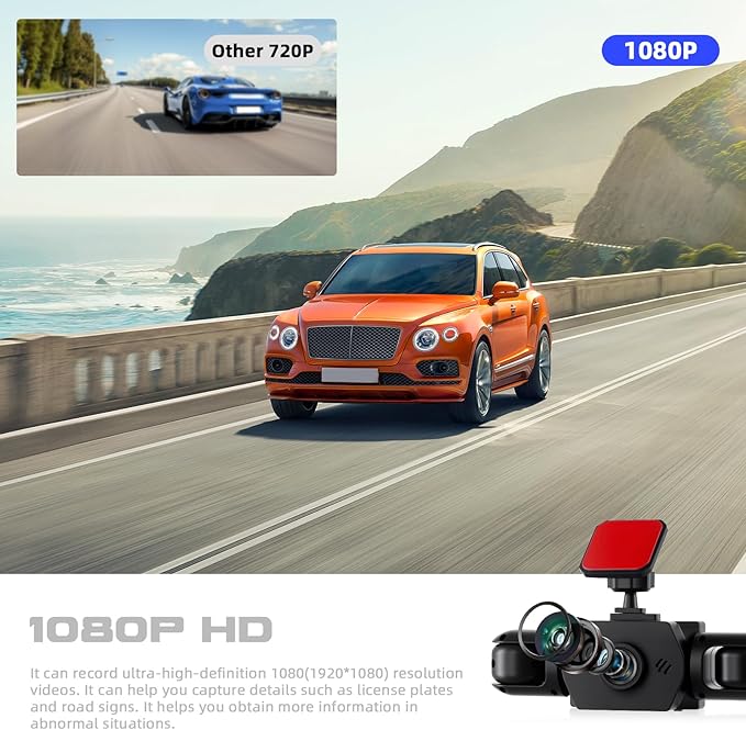 Dash Cam Front and Rear, 1080P Dash Camera for Cars, 4 Channel Car Camera Front Rear and Inside with Loop Recording, Night Vision, HDR, 24Hr Parking, G-Sensor, Night Vision