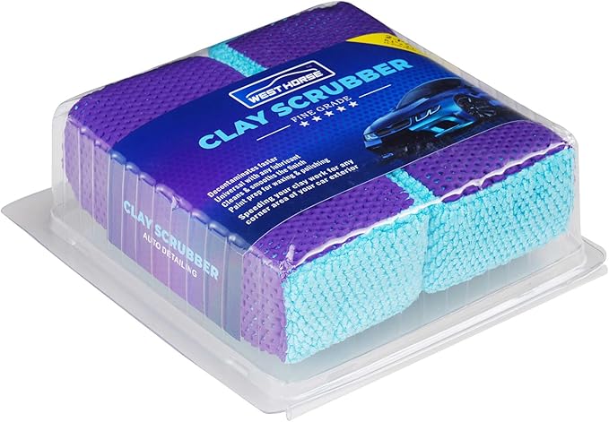 Clay Bar Scrubber 2-Pack, Auto Detailing Synthetic Clay for Car Wash Scrubbing and Claying, Car Paint Prep and Glass Surface (2-Pack, Blue Purple)