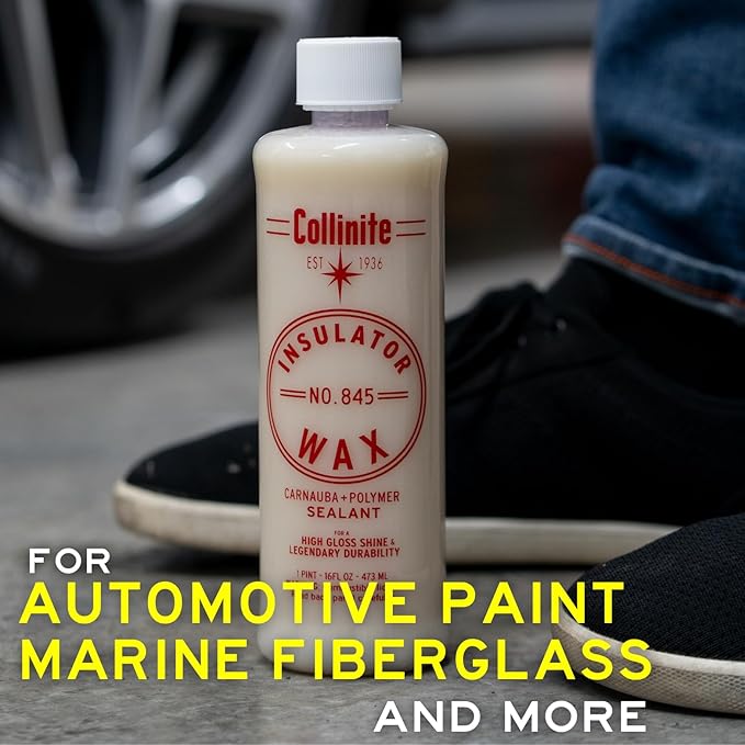 Collinite 845 Insulator Wax - Carnauba+Polymer Sealant, High Gloss, Durable Beading & Long-Lasting Paint Protection for Cars, Boats, Trucks, RVs, Motorcycles (16 fl oz) with 2 Microfiber Blocks Combo