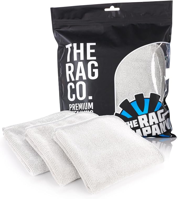 The Rag Company - Premium FTW Microfiber Cleaning Towels for Glass, Windows, Mirrors, Polished Surfaces - Streak-Free, Scratchless, 16" x16”, Ice Grey, 3-Pack