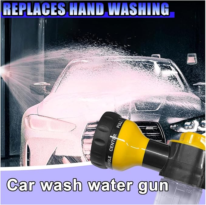 High Pressure Car Wash Foam Gun, 8 Way Spray Pattern Garden Hose Nozzle with 3.5oz/100cc Soap Dispenser, Adjustable Hose Spray Nozzle for Car Washing, Pet Shower, House Cleaning (Yellow)