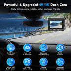 Dash Cam, 4K+2K Full HD Dash Cam Front and Rear, Dash Camera for Cars with Built-in 5GWiFi, 3.0” IPS Screen Dashcam, with 64GB Card, Night Vision, Loop Recording, G-Sensor, Parking Mode, Black