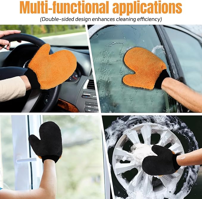 wuyaoyao 2PCS Car Wash Mitts, Soft Coral Fleece Cleaning Glove for Cars Washing, Scratch-Free & Lint-Free, Reusable Microfiber Wash Mitts, Automotive Cleaning Supplies, Car Accessories (Thumb Glove)