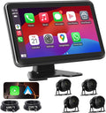 4 Channel Backup Camera Dash Cam System for Trucks, RVs, Trailers, Carplay & Android Auto, 10'' Touch Screen Monitor & DVR Recording, 4 HD1080P Wired Rearview Reverse Cameras IP68-rated..