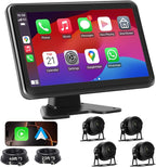 4 Channel Backup Camera Dash Cam System for Trucks, RVs, Trailers, Carplay & Android Auto, 10'' Touch Screen Monitor & DVR Recording, 4 HD1080P Wired Rearview Reverse Cameras IP68-rated..